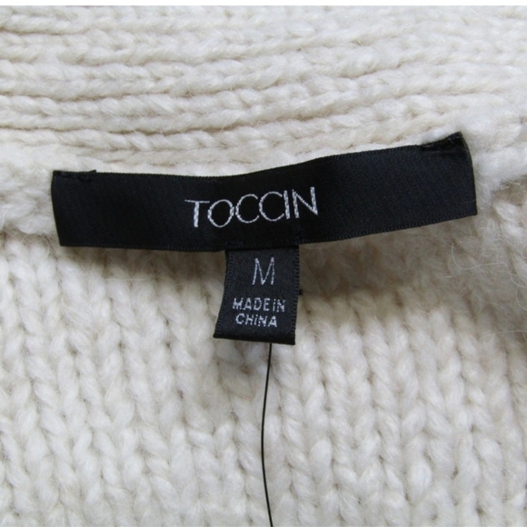 Toccin Womens Cardigan Short Popcorn Button Up Waist Tie  Size M Vanilla Beige - Picture 6 of 10